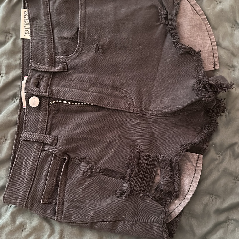 PINK Distressed Black Denim Shorts NWT SZ 0